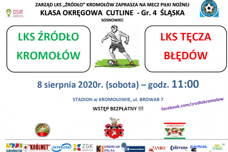 Plakat informujący o meczu w dniu 8 sierpnia 2020 roku